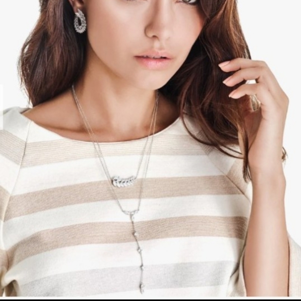 Diamonique Rhodium Played Lariat Necklace